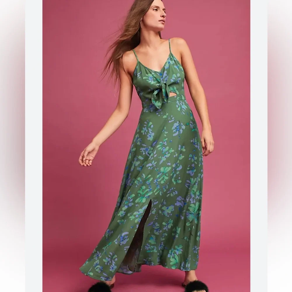Plenty by Tracy Reese Isla Floral midi Green Peephole Anthropologie Dress XS - Picture 1 of 7